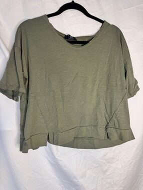 Saga Italy Cotton Olive Boxy Short Sleeve Top